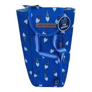 Arctic Zone Insulated Wine Bottle Blue Gnome Print Tote Gift Bag With Ice Walls